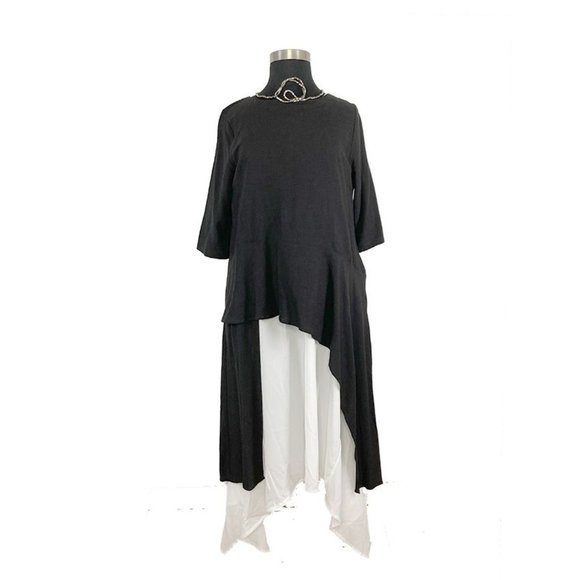 Niche Tops - Niche Nilgun Derman XL Black Linen Tunic Top High Low Long Art To Wear Lagenlook